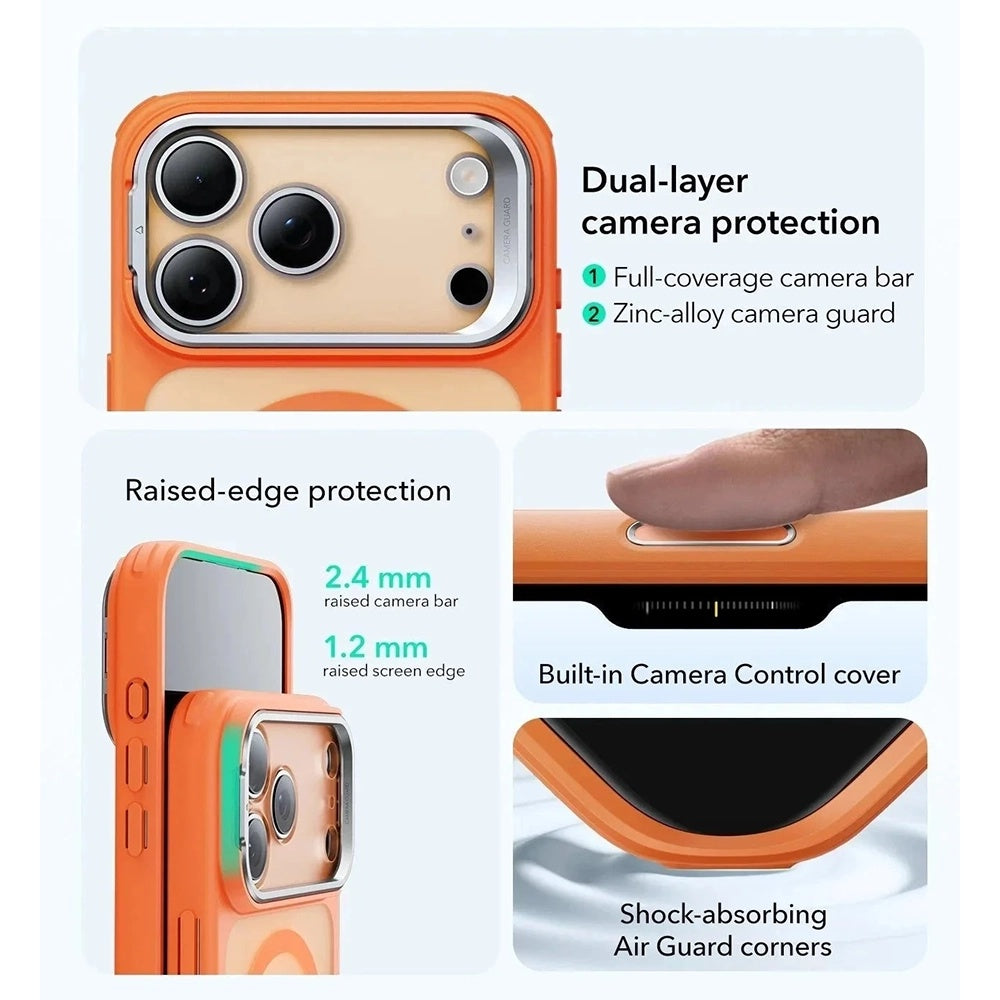 Custodia MagSafe per Apple iPhone 17 Pro, ESR, Classic Hybrid Kickstand Slide, Arancione Satinato