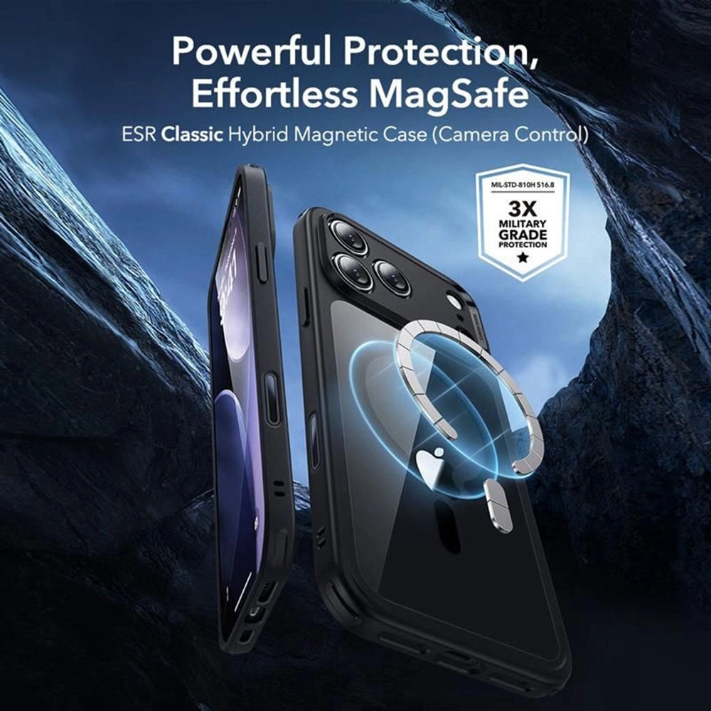 Custodia MagSafe per Apple iPhone 17 Pro, ESR, Classic Hybrid con Protezione Schermo, Nera Trasparente
