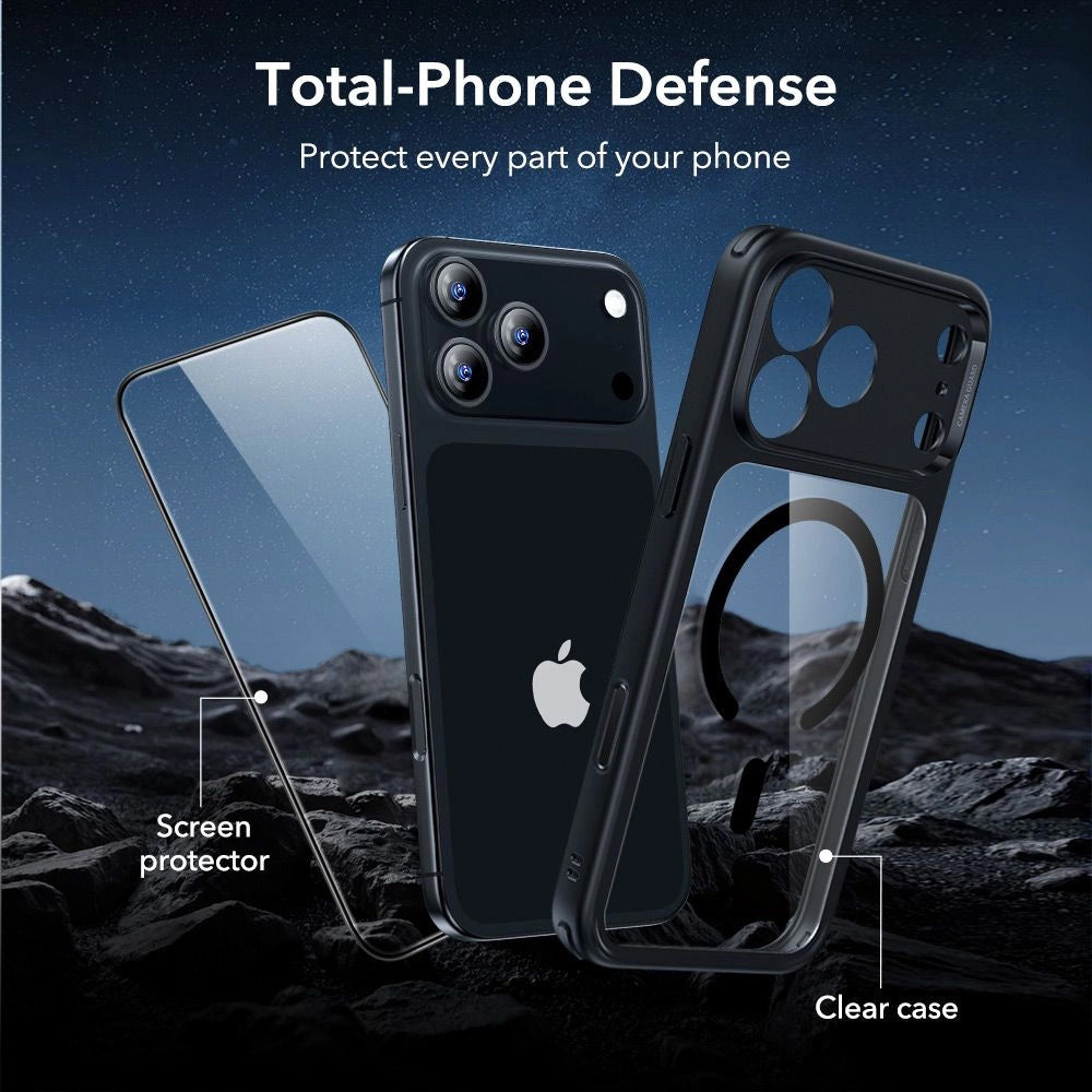 Custodia MagSafe per Apple iPhone 17 Pro, ESR, Classic Hybrid con Protezione Schermo, Nera Trasparente