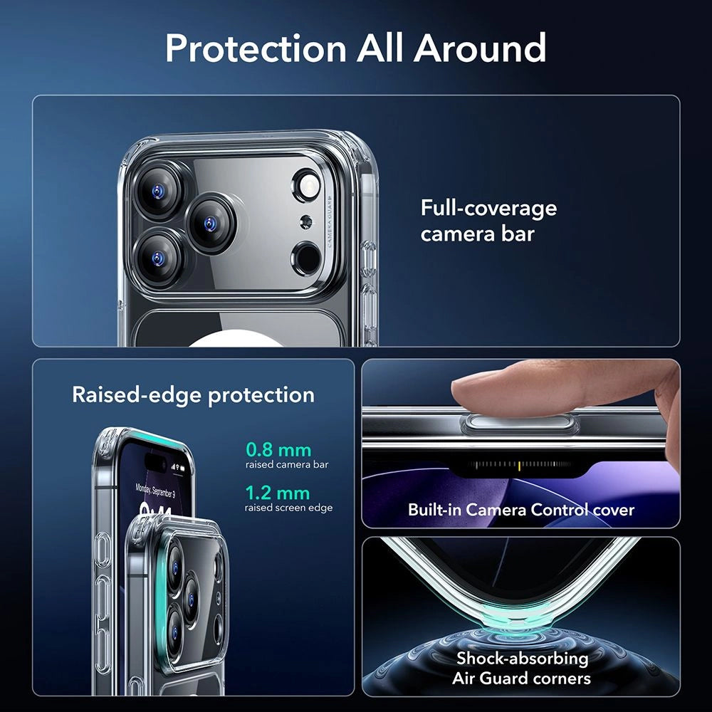 Custodia MagSafe per Apple iPhone 17 Pro, ESR, Classic Hybrid con Protezione Schermo, Trasparente