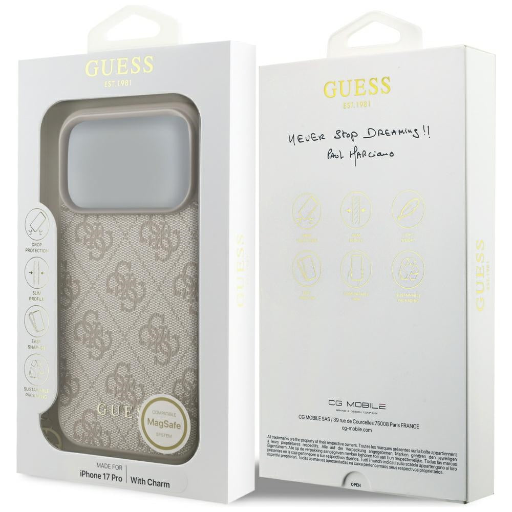 Custodia MagSafe per Apple iPhone 17 Pro, Guess, 4G Charm Cradle, Rosa