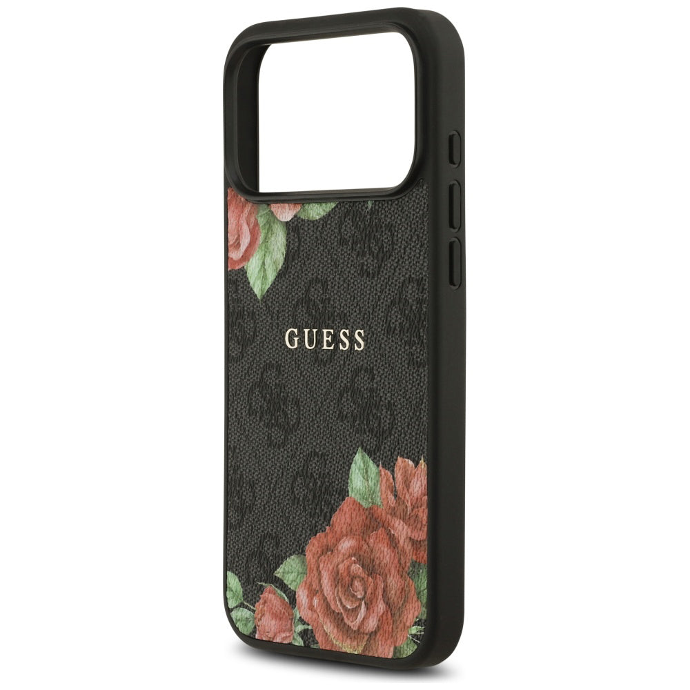 Coque MagSafe pour Apple iPhone 17 Pro, Guess, Imprimé Fleurs 4G, Noire