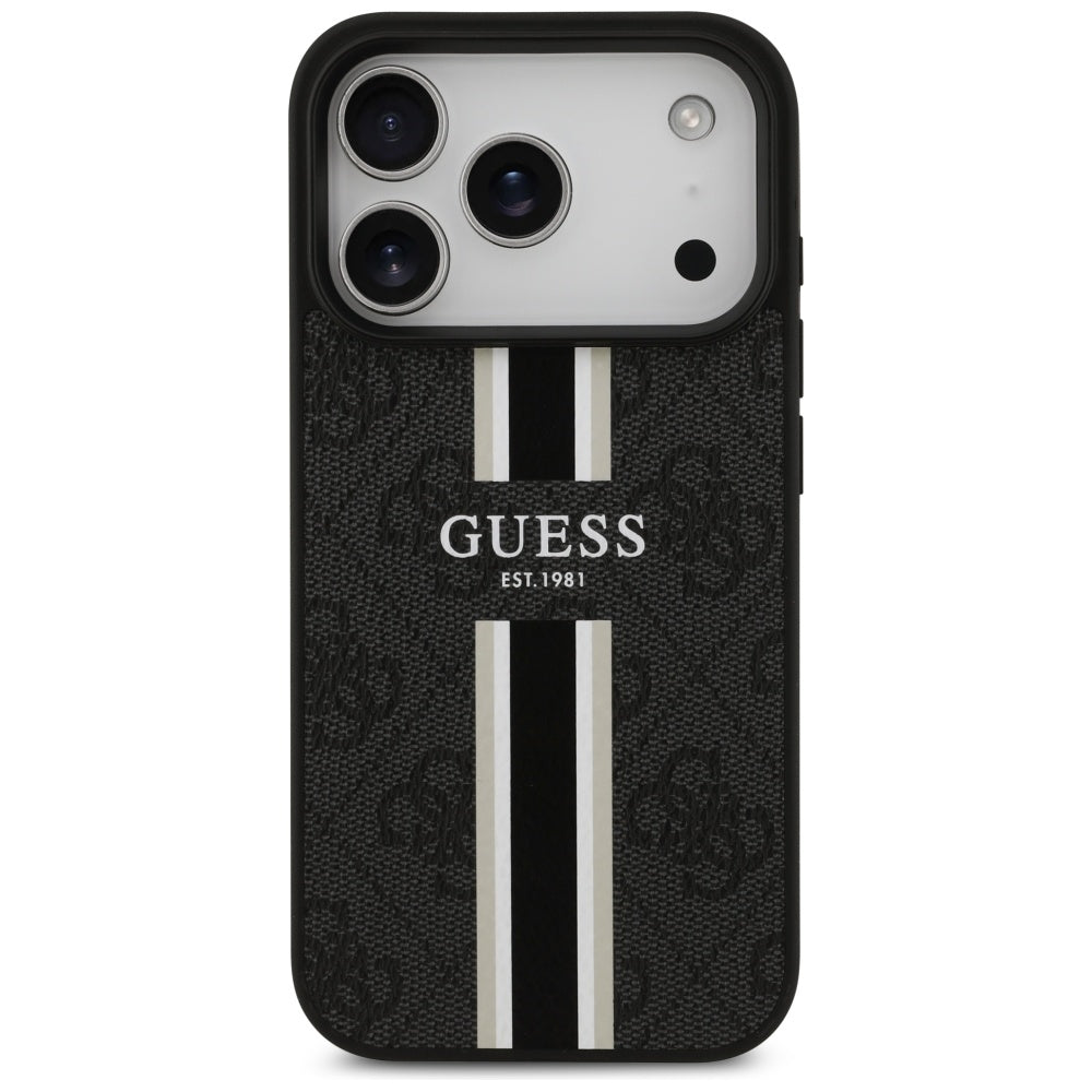 Housse MagSafe pour Apple iPhone 17 Pro, Guess, 4G Printed Stripes, Noire