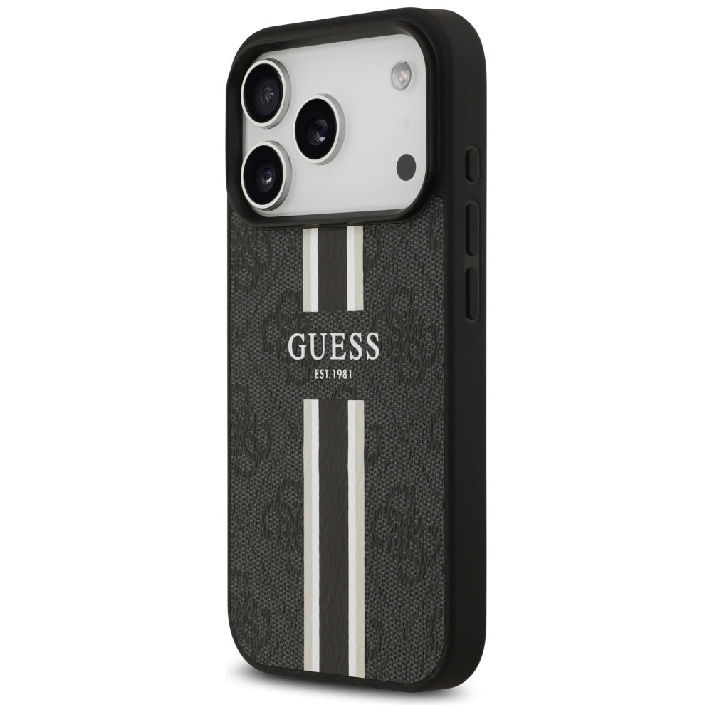 Housse MagSafe pour Apple iPhone 17 Pro, Guess, 4G Printed Stripes, Noire