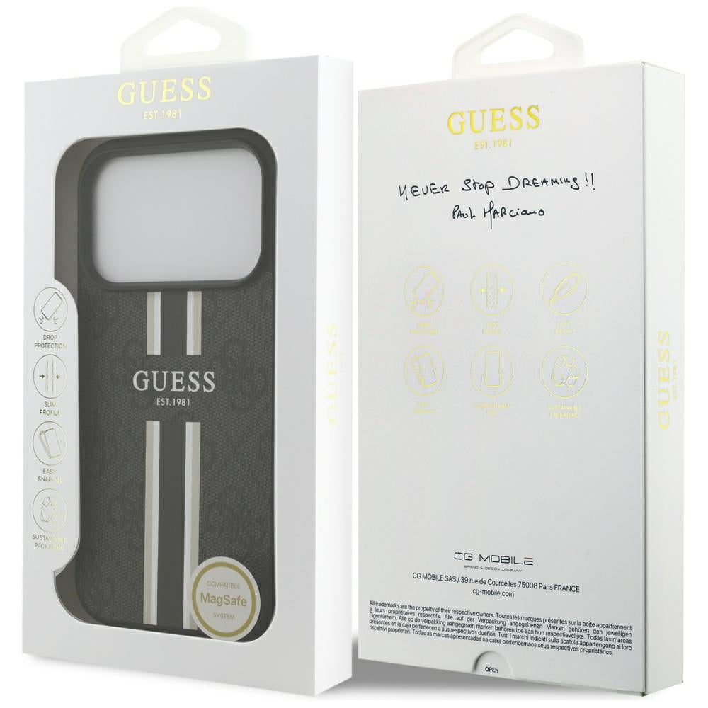 Housse MagSafe pour Apple iPhone 17 Pro, Guess, 4G Printed Stripes, Noire