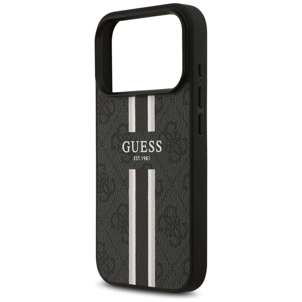 Housse MagSafe pour Apple iPhone 17 Pro, Guess, 4G Printed Stripes, Noire