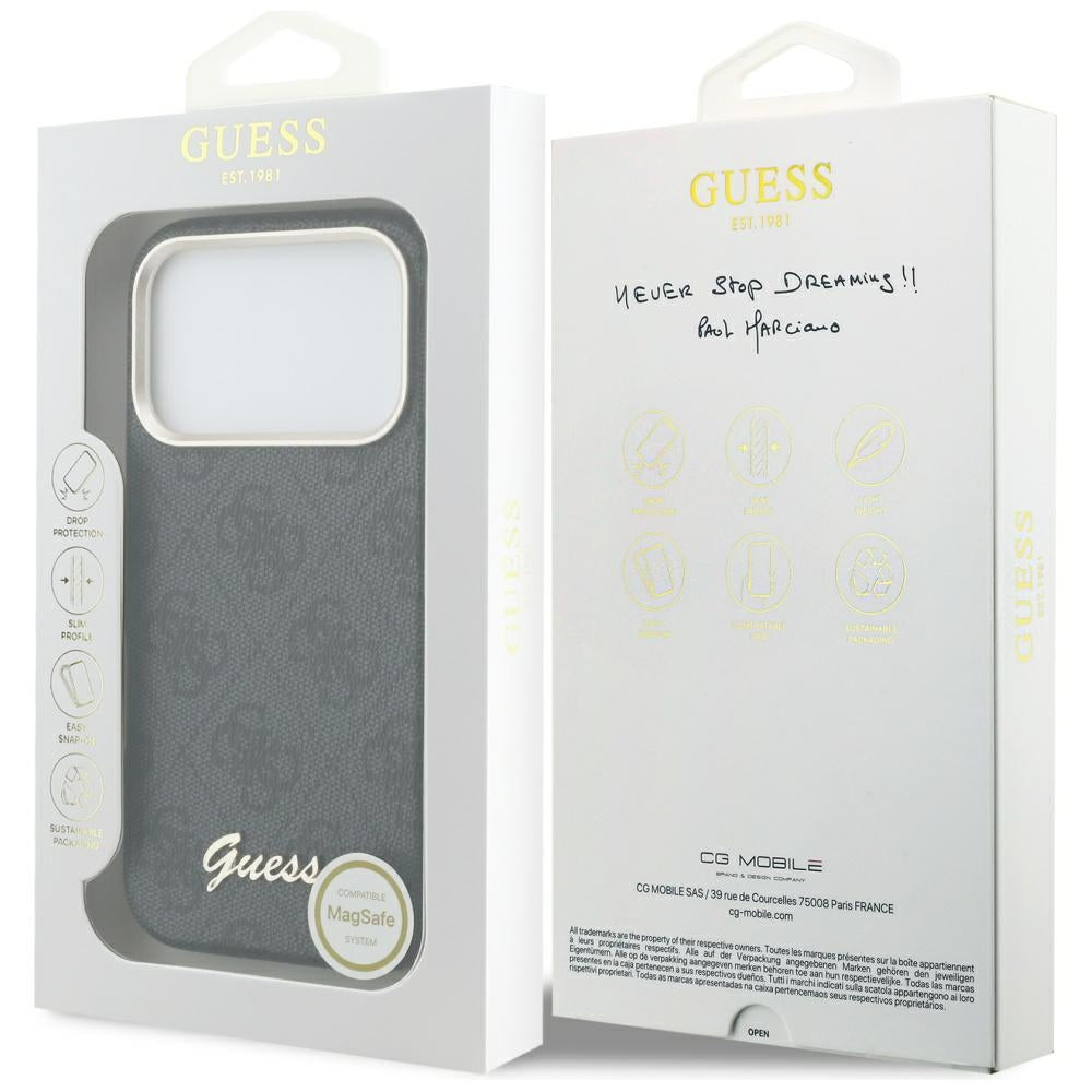 MagSafe Case for Apple iPhone 17 Pro, Guess, 4G Script Logo, Black