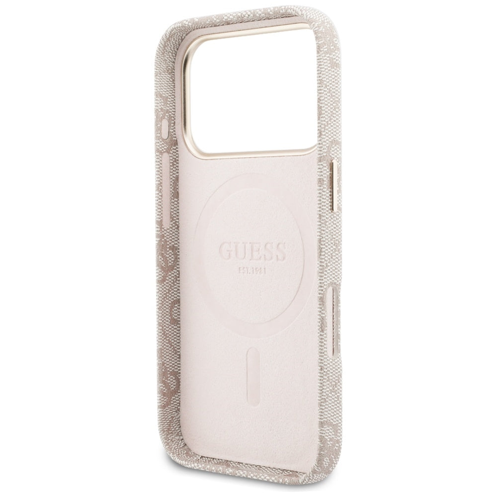 Custodia MagSafe per Apple iPhone 17 Pro, Guess, 4G Script Logo, Rosa