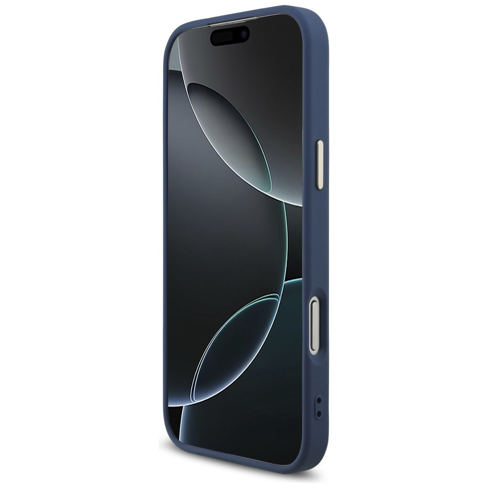 Coque MagSafe pour Apple iPhone 17 Pro, Guess, Logo Triangle 4G, Bleu Doré