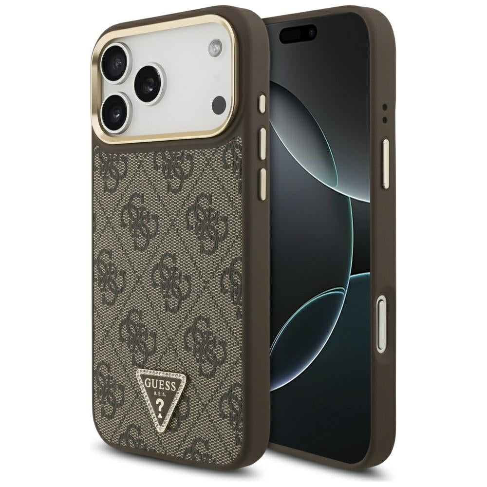 Custodia MagSafe per Apple iPhone 17 Pro, Guess, Logo Triangolo 4G, Marrone Dorato