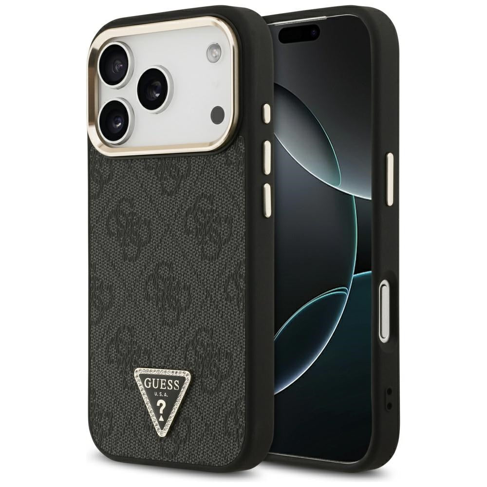 Custodia MagSafe per Apple iPhone 17 Pro, Guess, Logo Triangolo 4G, Nero Dorato