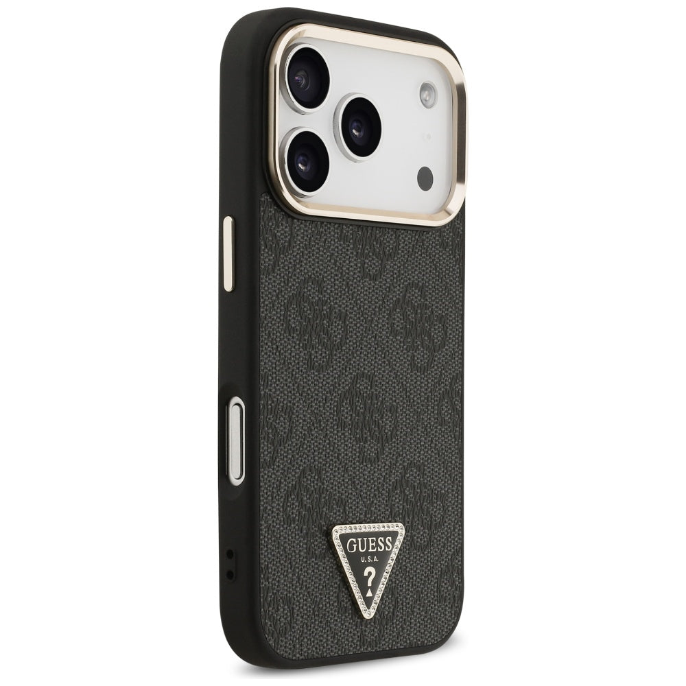 Custodia MagSafe per Apple iPhone 17 Pro, Guess, Logo Triangolo 4G, Nero Dorato