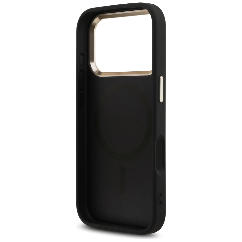 Custodia MagSafe per Apple iPhone 17 Pro, Guess, Logo Triangolo 4G, Nero Dorato