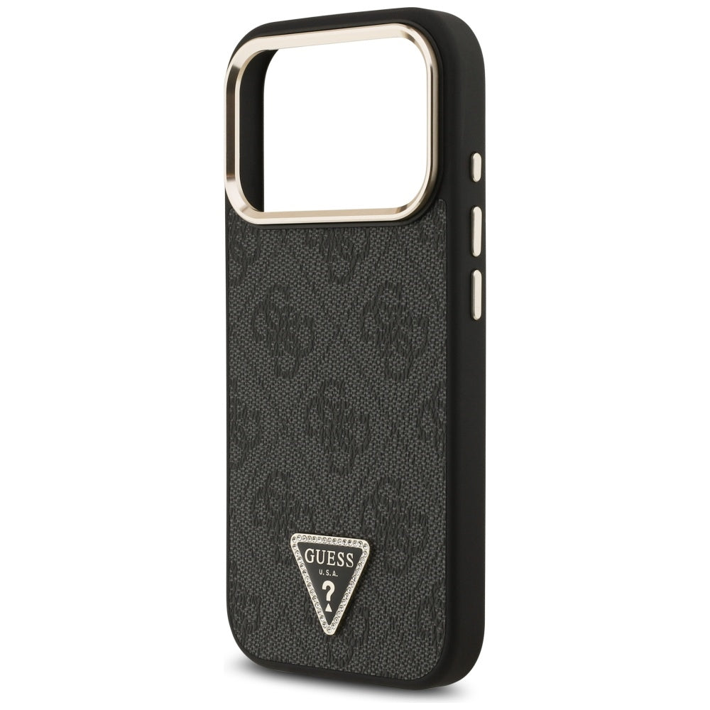 Custodia MagSafe per Apple iPhone 17 Pro, Guess, Logo Triangolo 4G, Nero Dorato