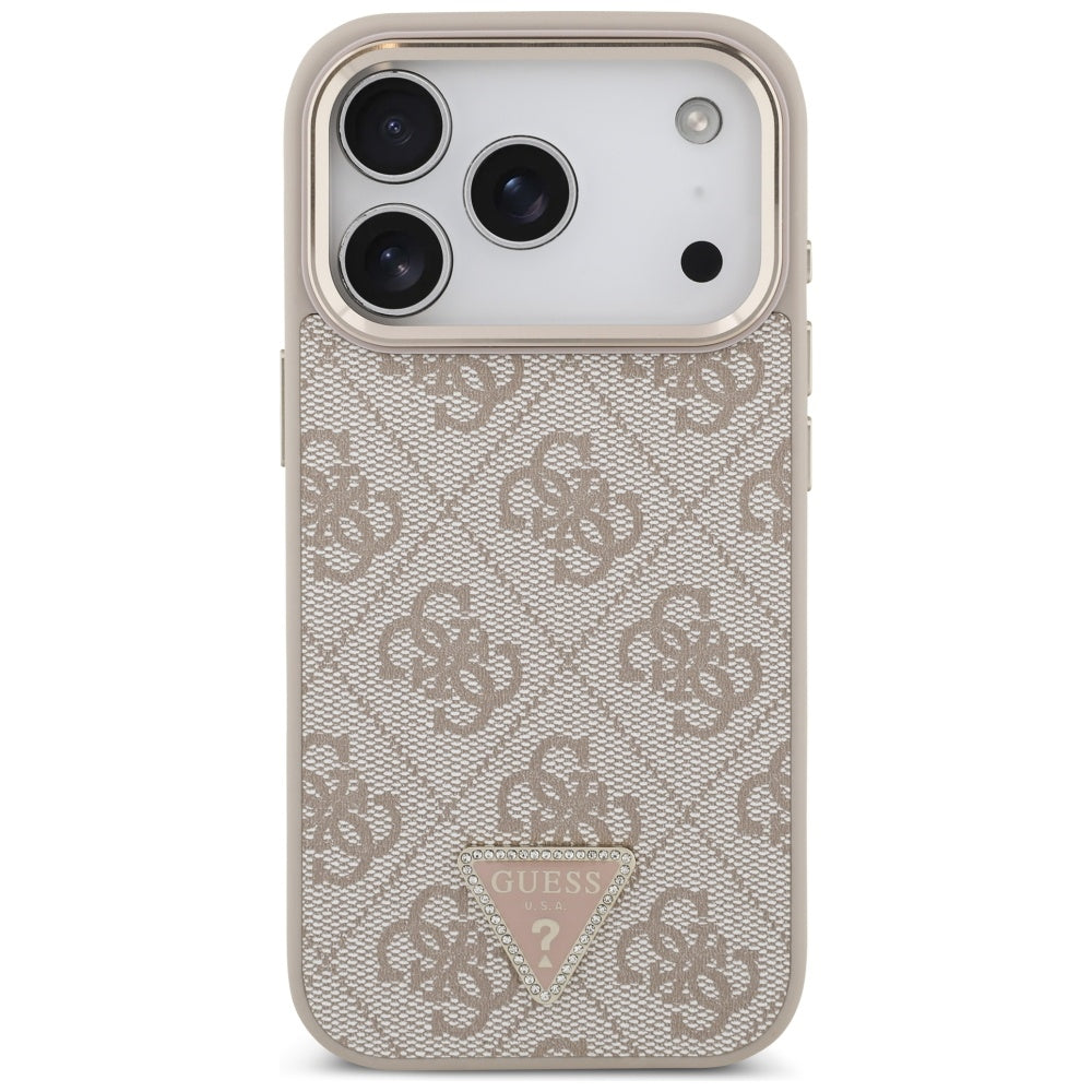 Coque MagSafe pour Apple iPhone 17 Pro, Guess, Logo Triangle 4G, Rose Doré