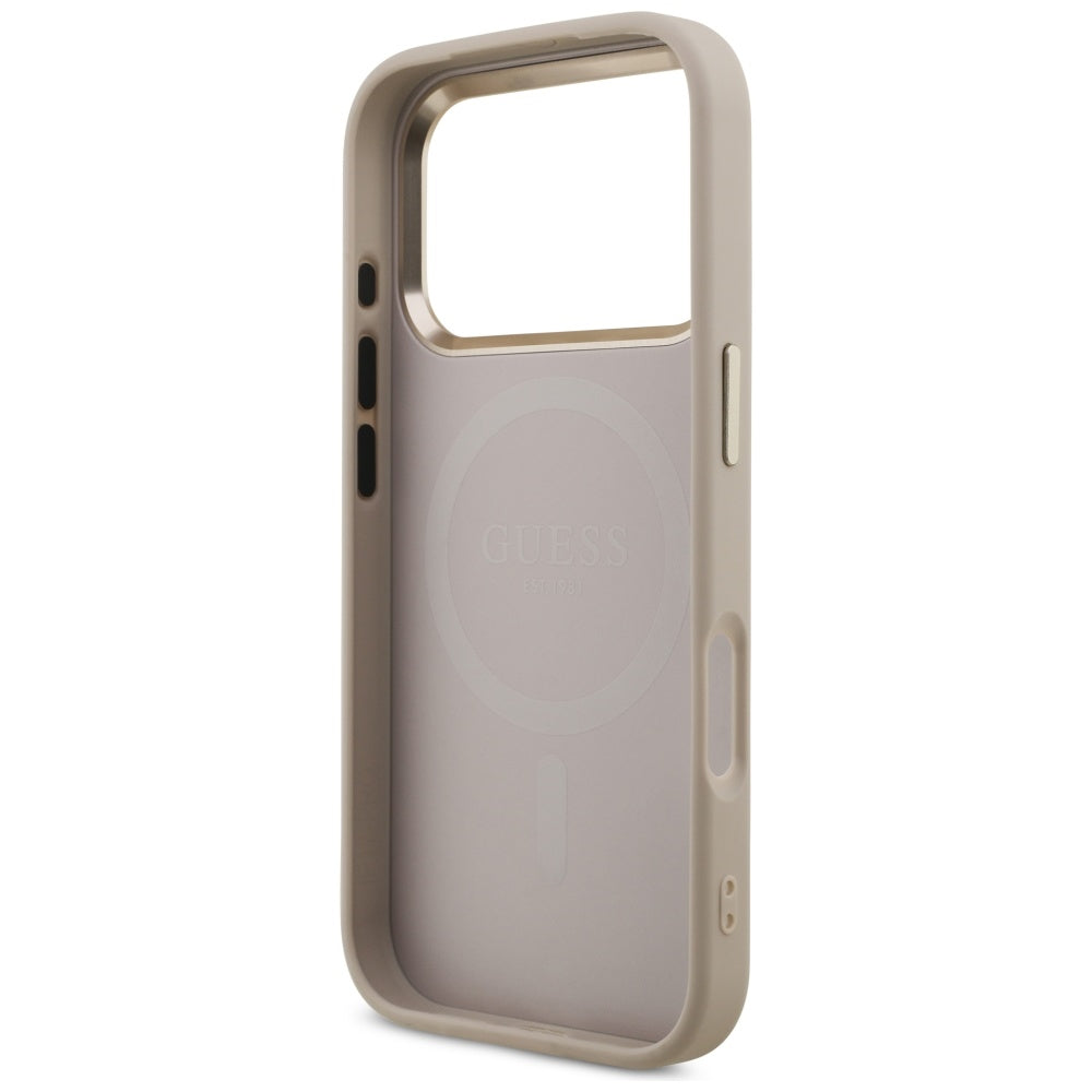Coque MagSafe pour Apple iPhone 17 Pro, Guess, Logo Triangle 4G, Rose Doré