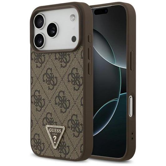 MagSafe Hülle für Apple iPhone 17 Pro, Guess, 4G Triangle Strass, Braun
