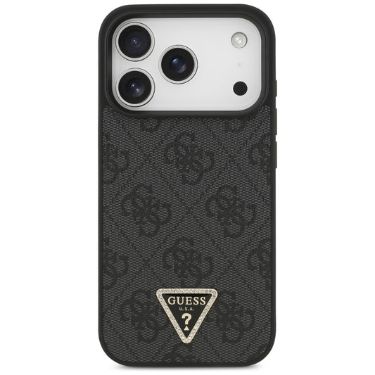 MagSafe Hülle für Apple iPhone 17 Pro, Guess, 4G Triangle Strass, Schwarz