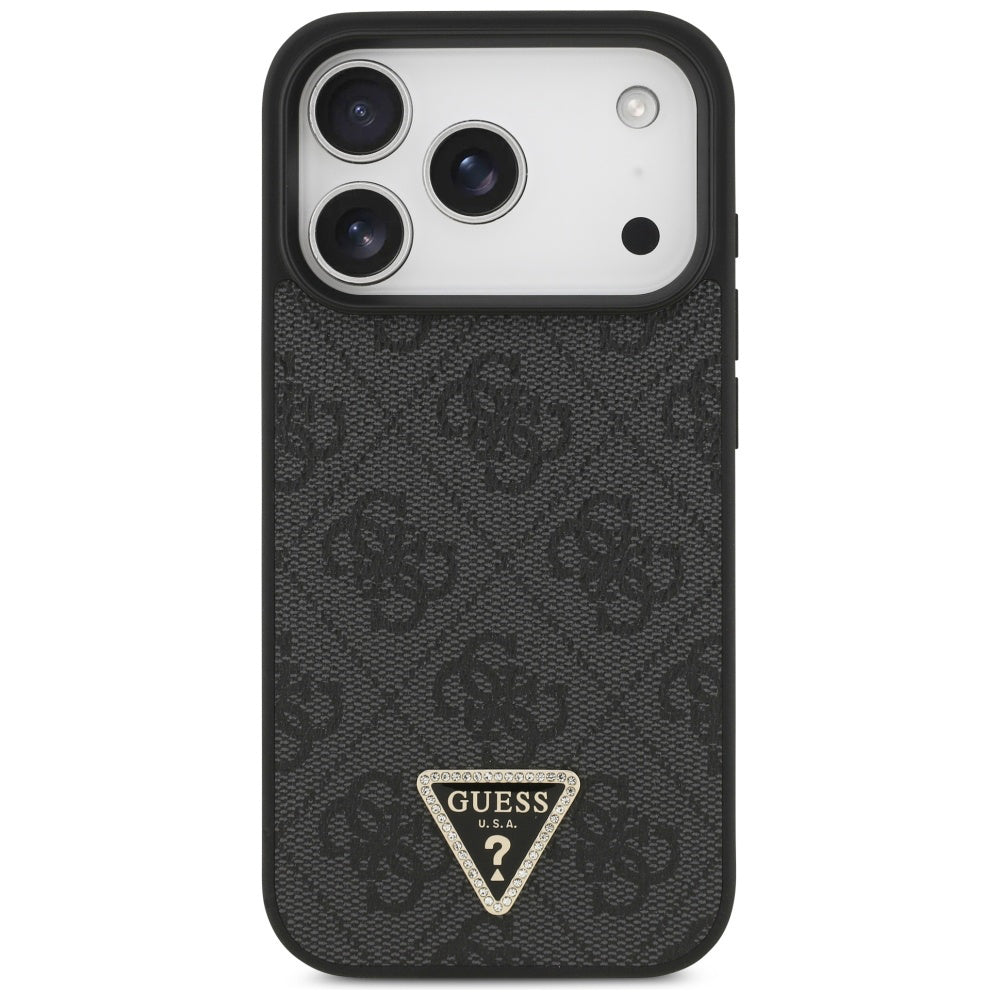 MagSafe Hülle für Apple iPhone 17 Pro, Guess, 4G Triangle Strass, Schwarz