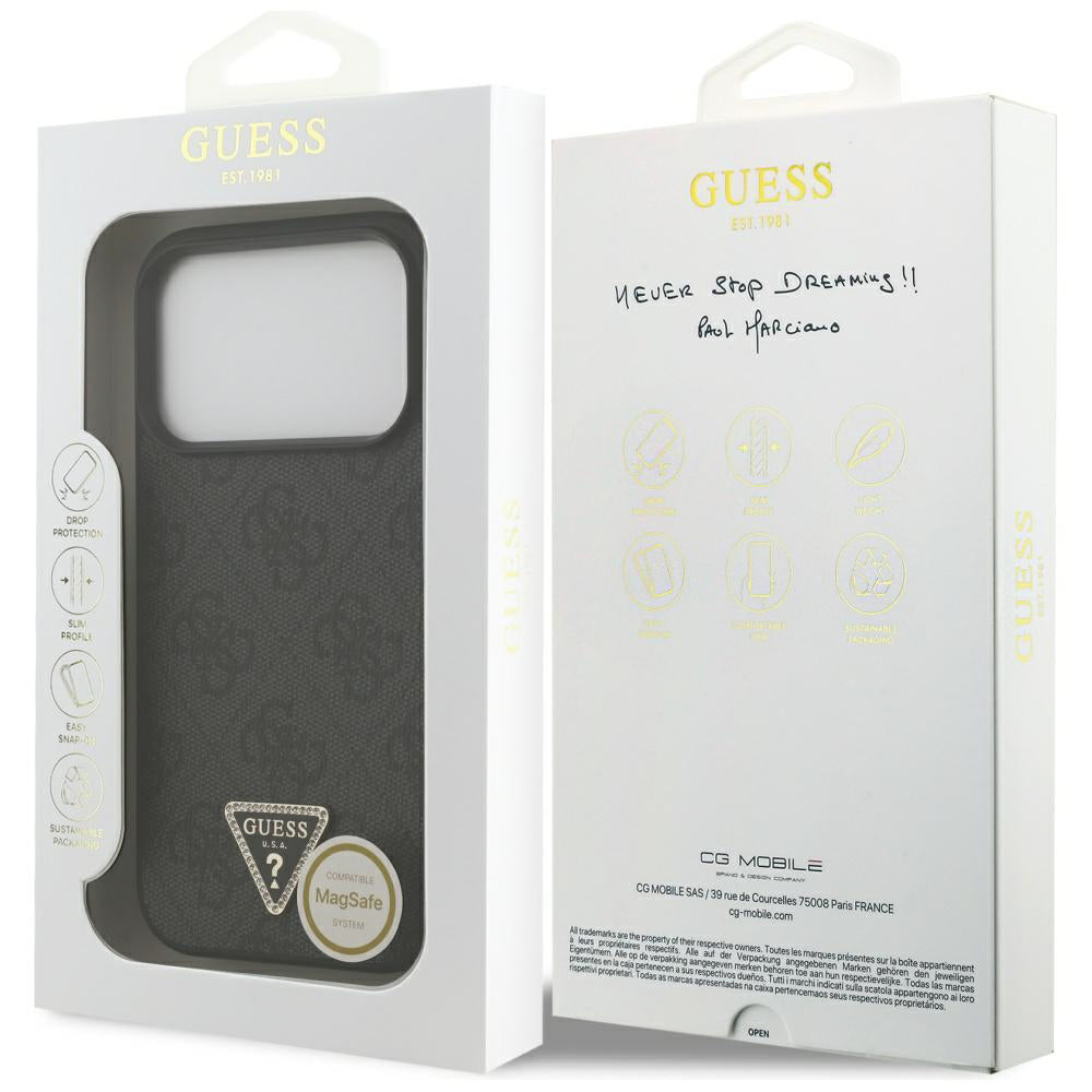 MagSafe Hülle für Apple iPhone 17 Pro, Guess, 4G Triangle Strass, Schwarz