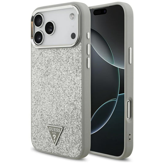 MagSafe Hülle für Apple iPhone 17 Pro, Guess, Glitter Triangle Logo, Silber