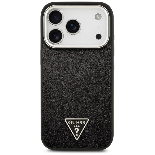 MagSafe Hülle für Apple iPhone 17 Pro, Guess, Glitter Triangle Logo, Schwarz