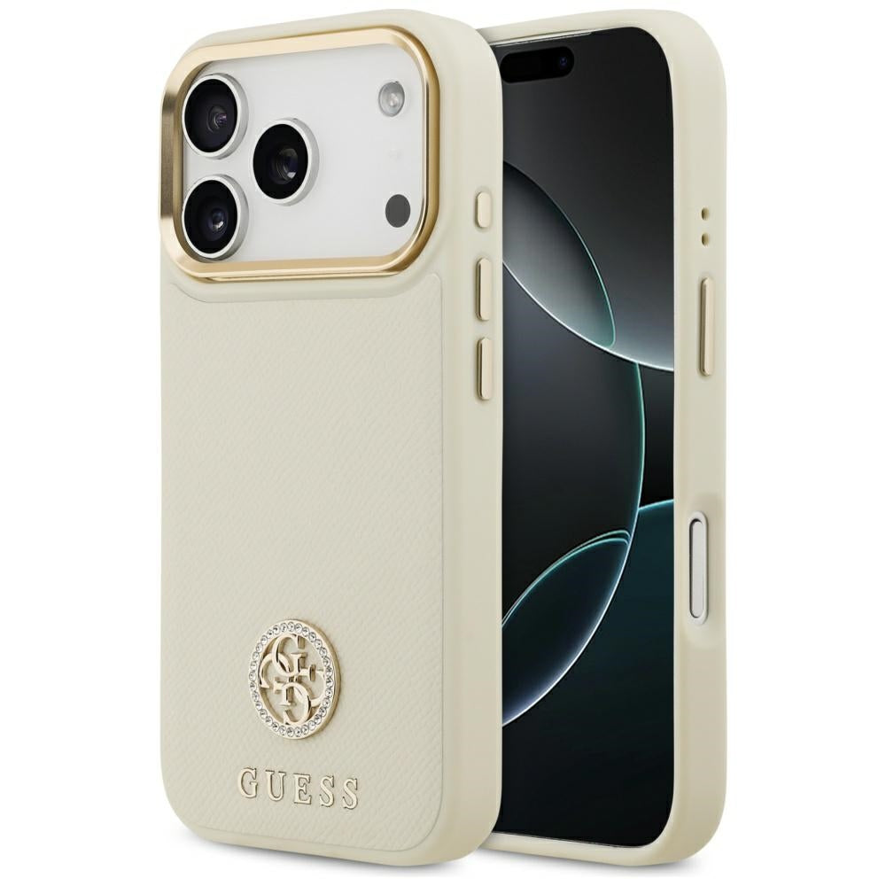 MagSafe Hülle für Apple iPhone 17 Pro, Guess, Grained Strass Logo, Beige