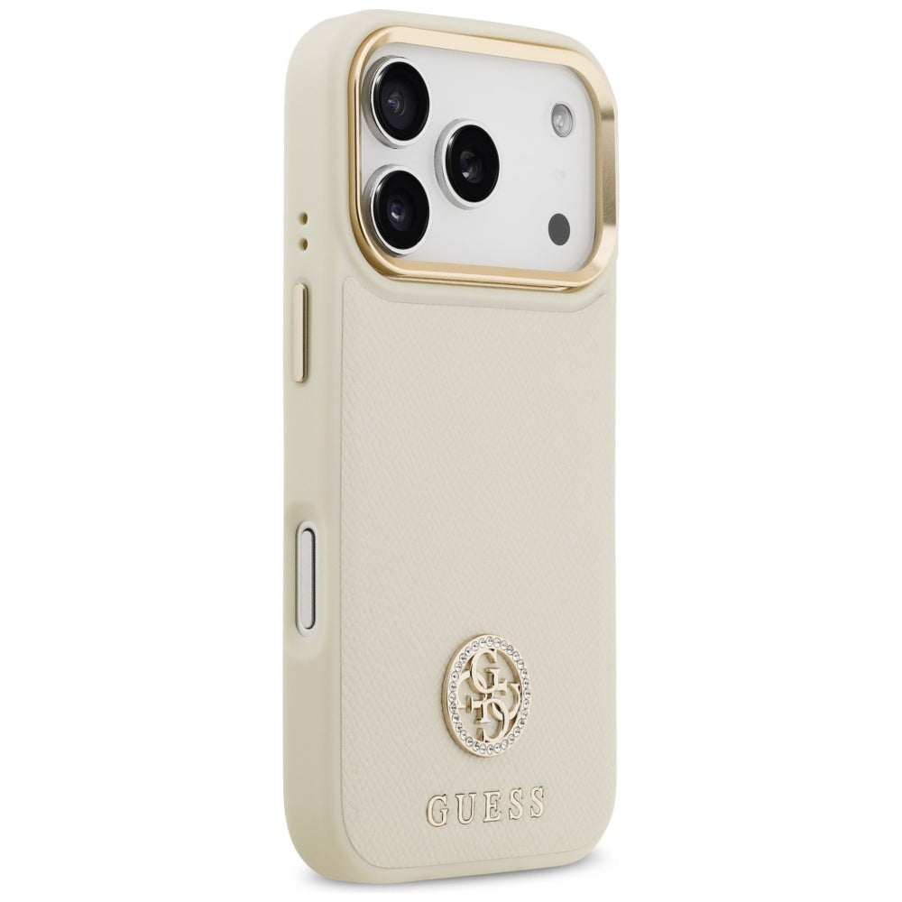 MagSafe Hülle für Apple iPhone 17 Pro, Guess, Grained Strass Logo, Beige