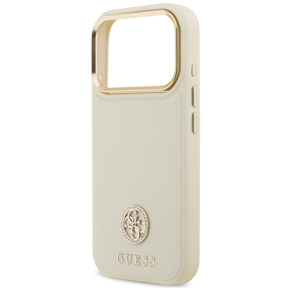 MagSafe Hülle für Apple iPhone 17 Pro, Guess, Grained Strass Logo, Beige