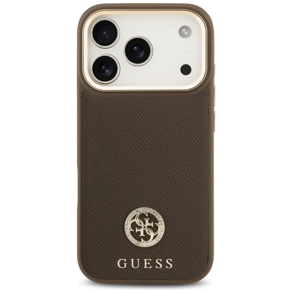 Housse MagSafe pour Apple iPhone 17 Pro, Guess, Logo Strass Grainé, Marron