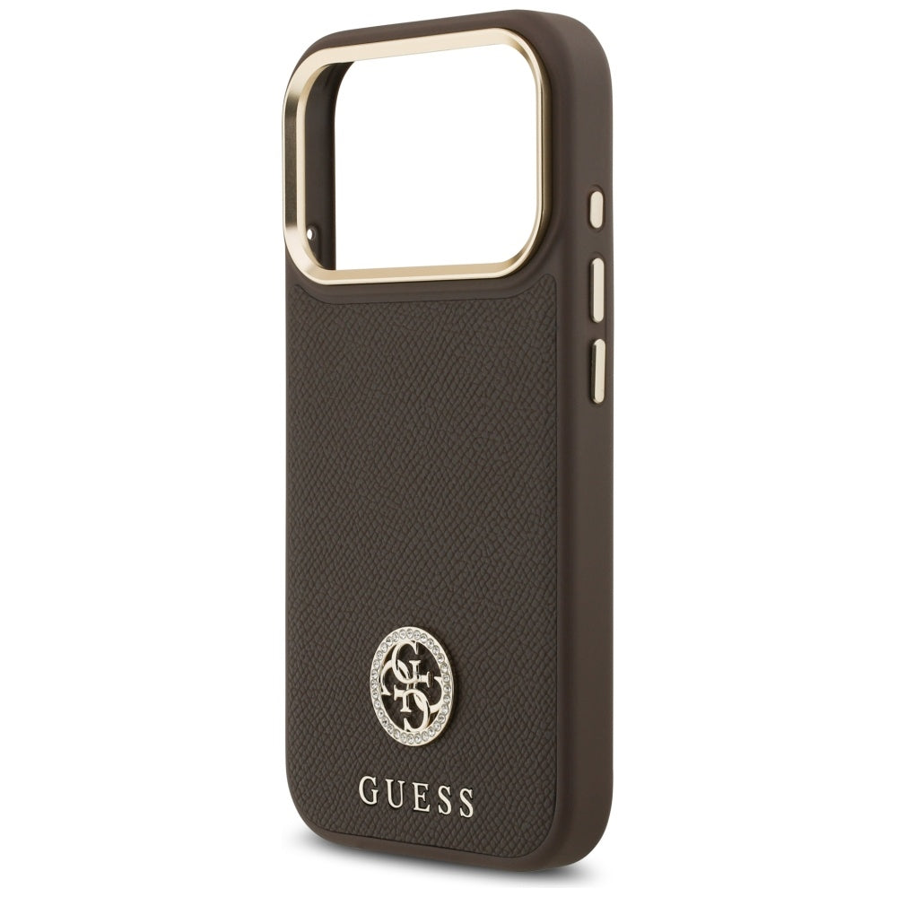 Housse MagSafe pour Apple iPhone 17 Pro, Guess, Logo Strass Grainé, Marron