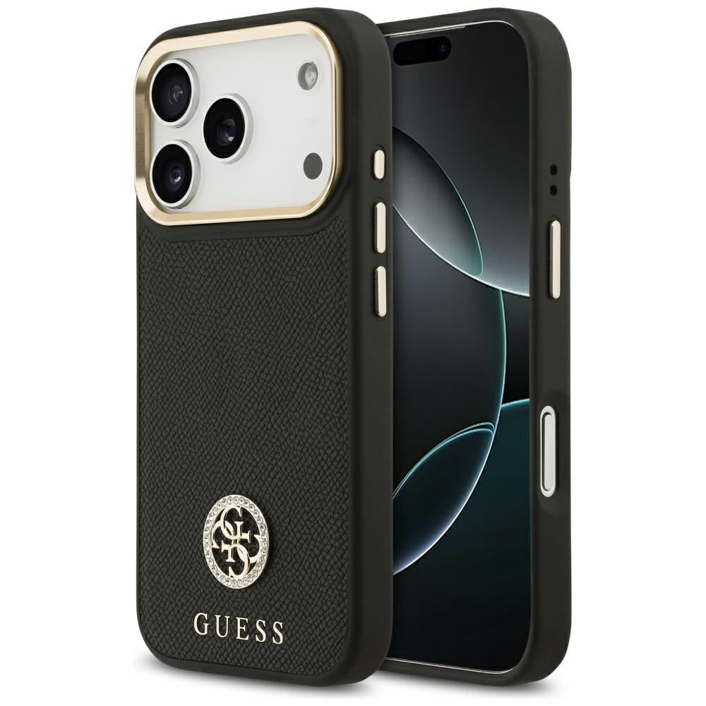 MagSafe Hülle für Apple iPhone 17 Pro, Guess, Grained Strass Logo, Schwarz