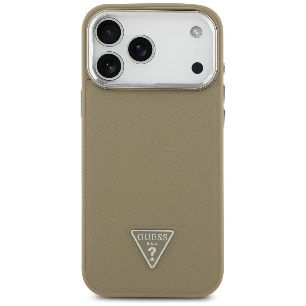 Custodia MagSafe per Apple iPhone 17 Pro, Guess, Logo Triangolo Granulato, Marrone