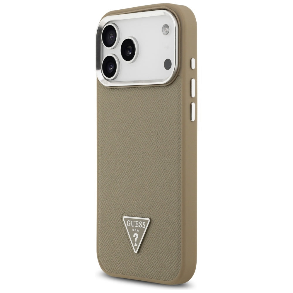 Custodia MagSafe per Apple iPhone 17 Pro, Guess, Logo Triangolo Granulato, Marrone
