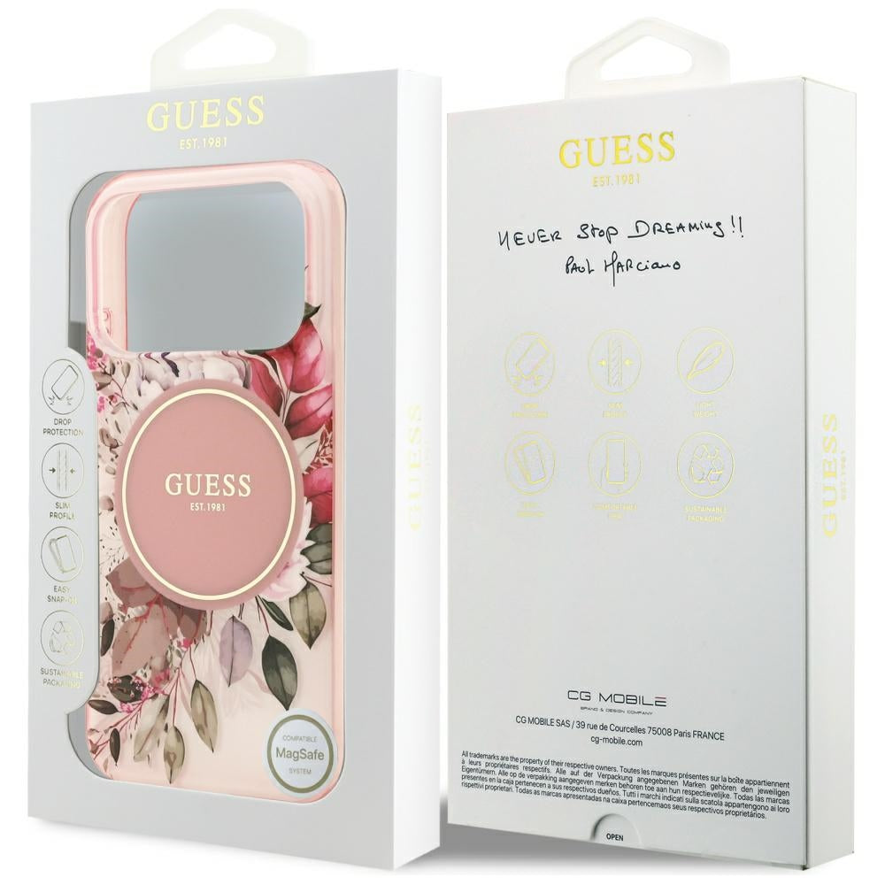 Custodia MagSafe per Apple iPhone 17 Pro, Guess, IML Flower and Tonal Circle, Rosa