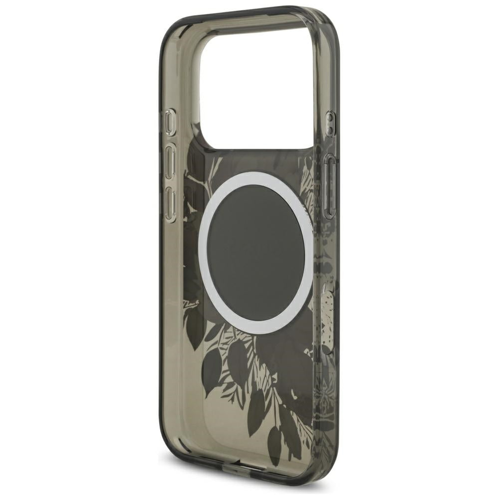 Custodia MagSafe per Apple iPhone 17 Pro, Guess, IML Flowers with Pearl Strap, Nera