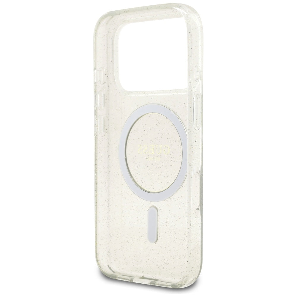 MagSafe Hülle für Apple iPhone 17 Pro, Guess, IML Glitter mit Perlengurt, Transparent
