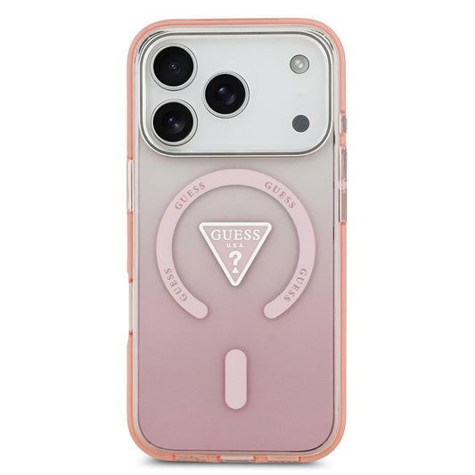 Custodia MagSafe per Apple iPhone 17 Pro, Guess, Logo Triangolo Gradiente IML, Rosa