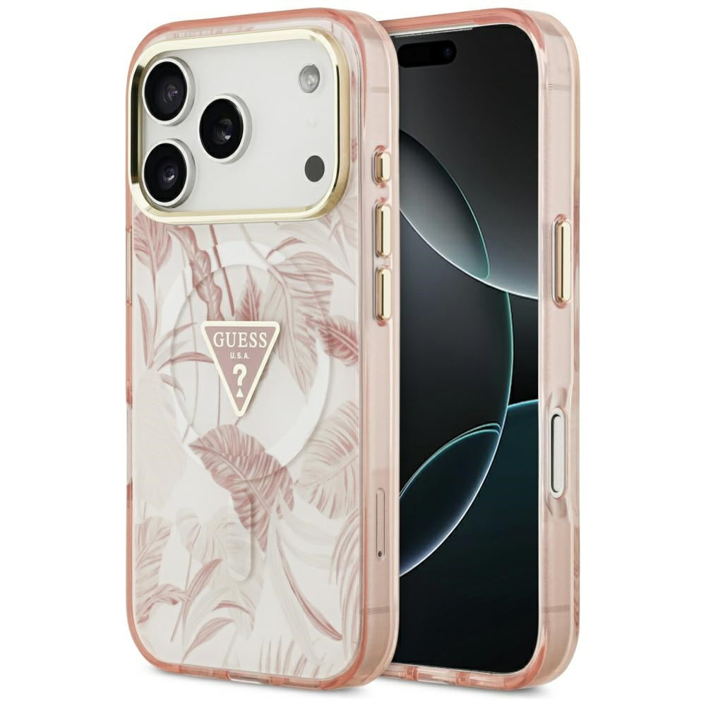 Custodia MagSafe per Apple iPhone 17 Pro, Guess, Jungle Tonal Triangle, Rosa