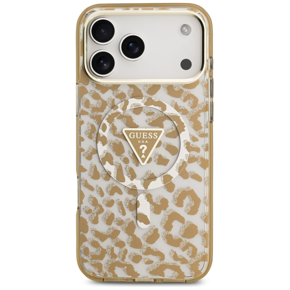 Étui MagSafe pour Apple iPhone 17 Pro, Guess, Leopard Glitter, Marron