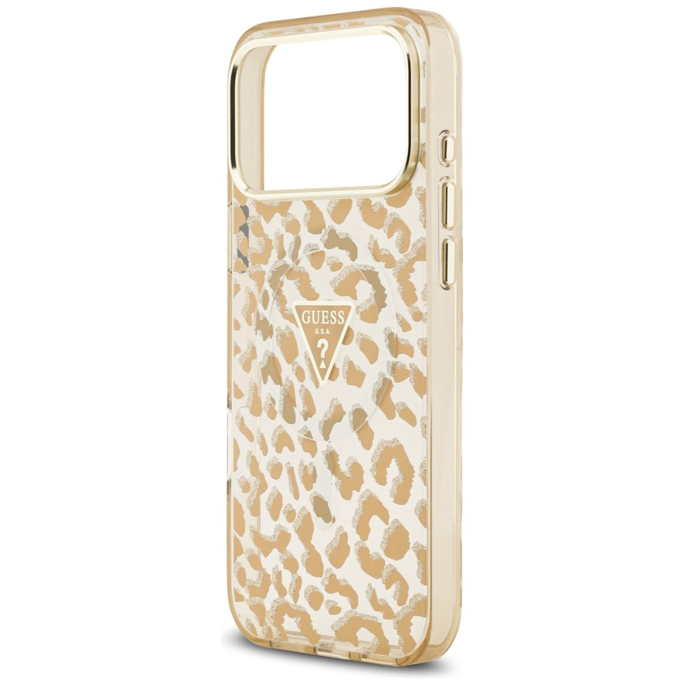 Étui MagSafe pour Apple iPhone 17 Pro, Guess, Leopard Glitter, Marron