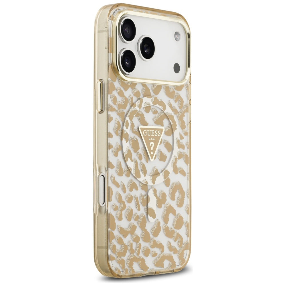Étui MagSafe pour Apple iPhone 17 Pro, Guess, Leopard Glitter, Marron
