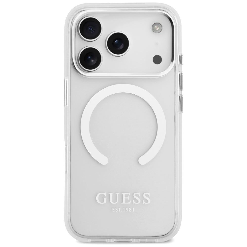 Coque MagSafe pour Apple iPhone 17 Pro, Guess, Metal Outline, Argentée