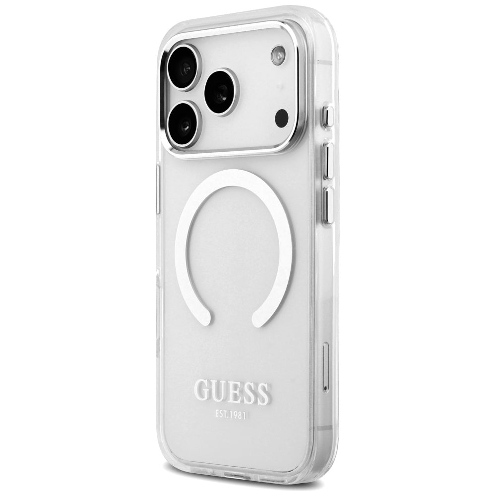 Coque MagSafe pour Apple iPhone 17 Pro, Guess, Metal Outline, Argentée