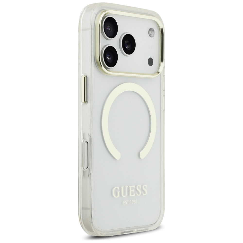 MagSafe Hülle für Apple iPhone 17 Pro, Guess, Metal Outline, Gold