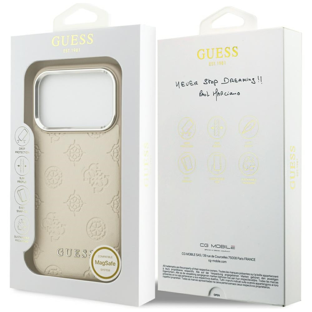 Custodia MagSafe per Apple iPhone 17 Pro, Guess, Peony Hot Stamp Script, Beige