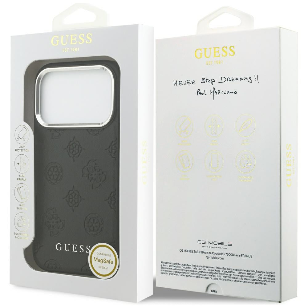 MagSafe Hülle für Apple iPhone 17 Pro, Guess, Peony Hot Stamp Script, Schwarz