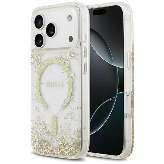Étui MagSafe pour Apple iPhone 17 Pro, Guess, Resin Bottom Glitter, Doré