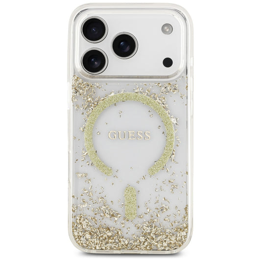 Étui MagSafe pour Apple iPhone 17 Pro, Guess, Resin Bottom Glitter, Doré