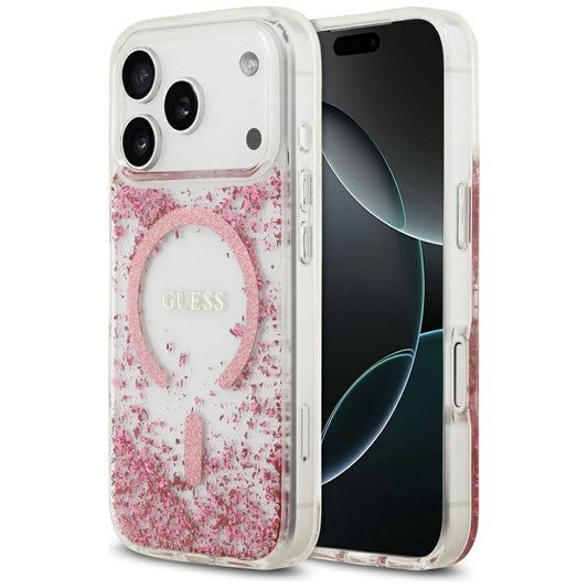 Étui MagSafe pour Apple iPhone 17 Pro, Guess, Resin Bottom Glitter, Rose